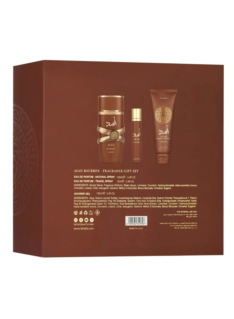Lattafa Gift Set – Asad Bourbon 100Ml – 12ml – Shower Gel - Image 3